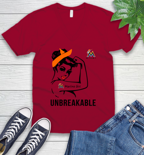 MLB Miami Marlins Girl Unbreakable Baseball Sports V-Neck T-Shirt 5