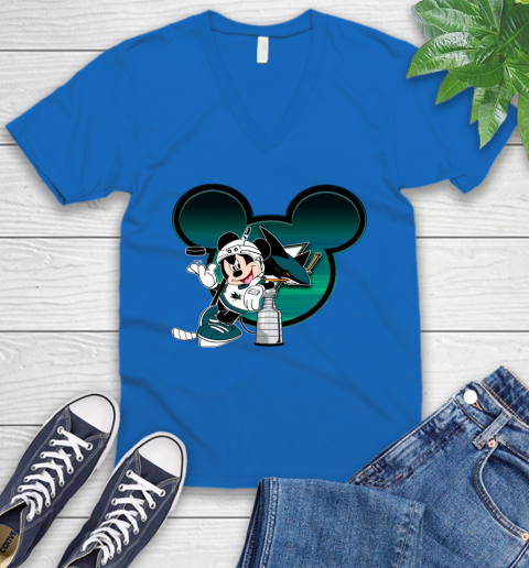 NHL San Jose Sharks Stanley Cup Mickey Mouse Disney Hockey T Shirt V-Neck T-Shirt 6