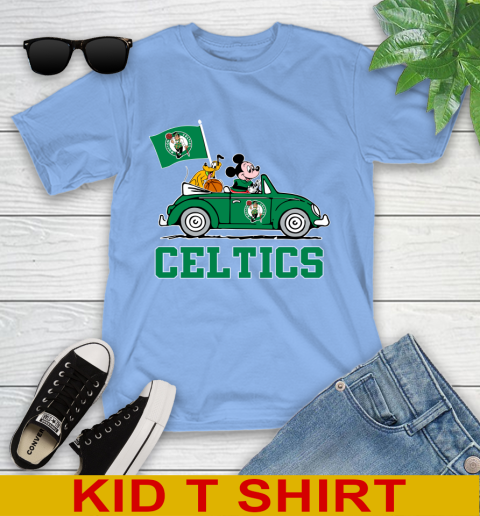 NBA Basketball Boston Celtics Pluto Mickey Driving Disney Shirt Youth T-Shirt 11