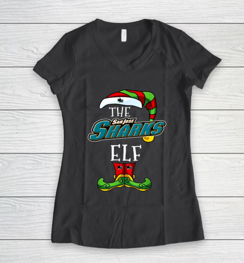 San Jose Sharks Christmas ELF Funny NHL Women's V-Neck T-Shirt 6