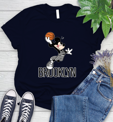 NBA Basketball Brooklyn Nets Cheerful Mickey Mouse Shirt Women's T-Shirt 3