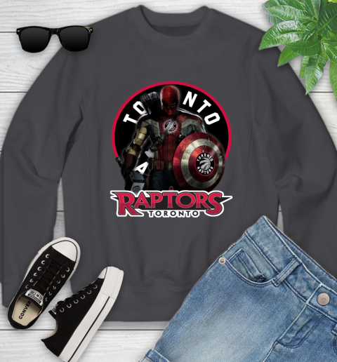 Toronto Raptors NBA Basketball Captain America Thor Spider Man Hawkeye Avengers Youth Sweatshirt 6