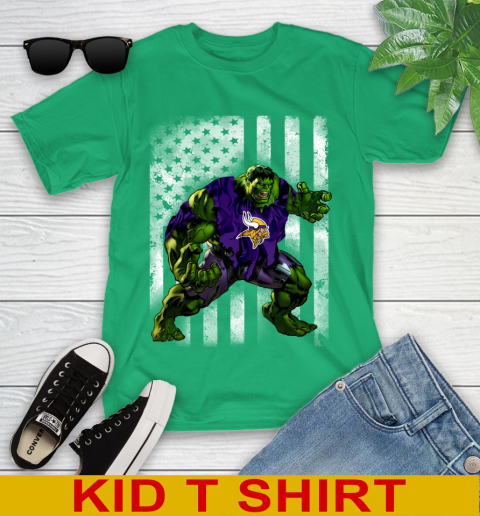 Minnesota Vikings Hulk Marvel Avengers NFL Football American Flag Youth T-Shirt 7