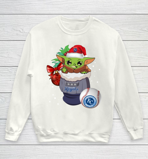 Kansas City Royals Christmas Baby Yoda Star Wars Funny Happy MLB Youth Sweatshirt 2