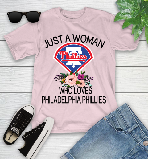MLB Just A Woman Who Loves Philadelphia Phillies Baseball Sports Youth T-Shirt 7