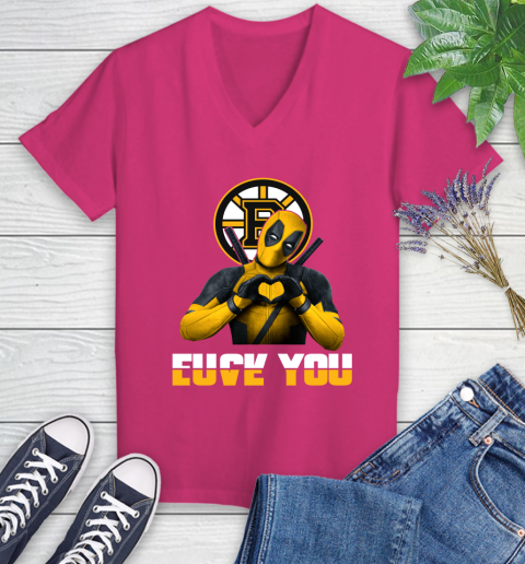 NHL Boston Bruins Deadpool Love You Fuck You Hockey Sports Women's V-Neck T-Shirt - Image 10