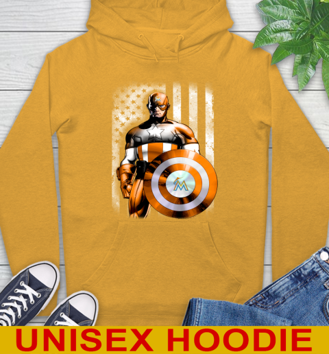 Miami Marlins MLB Baseball Captain America Marvel Avengers American Flag Shirt Hoodie 2