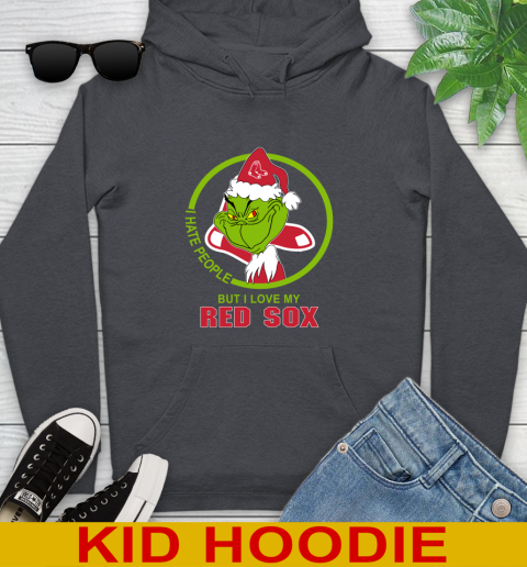 Boston Red Sox MLB Christmas Grinch I Hate People But I Love My Favorite Baseball Team Youth Hoodie 9