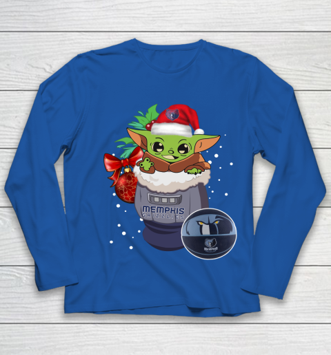 Memphis Grizzlies Christmas Baby Yoda Star Wars Funny Happy NBA Youth Long Sleeve 9