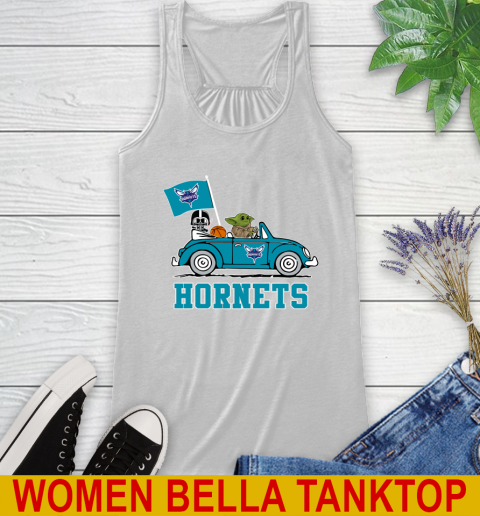 NBA Basketball Charlotte Hornets Darth Vader Baby Yoda Driving Star Wars Shirt Racerback Tank