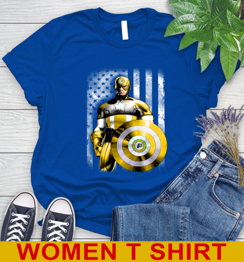 Indiana Pacers NBA Basketball Captain America Marvel Avengers American Flag Shirt Women's T-Shirt 10