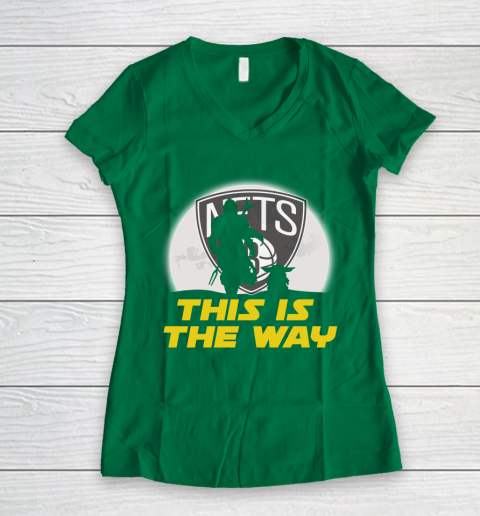 Brooklyn Nets NBA Basketball Star Wars Yoda And Mandalorian This Is The Way Women's V-Neck T-Shirt 3
