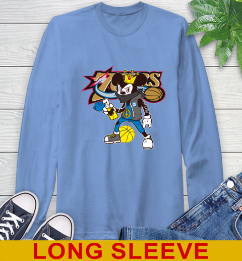 Philadelphia 76ers NBA Basketball Mickey Peace Sign Sports Long Sleeve T-Shirt 11