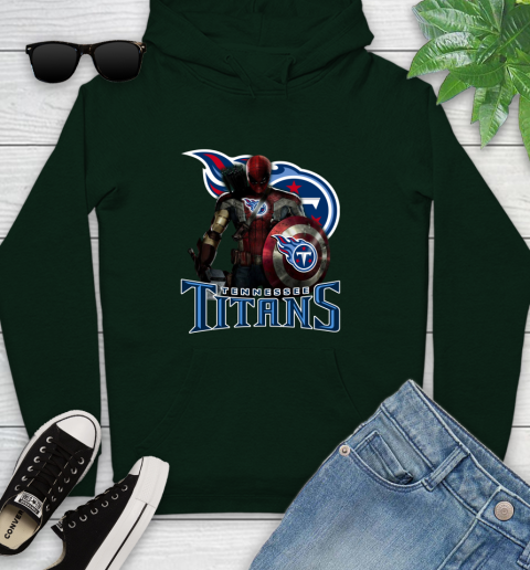 NFL Captain America Thor Spider Man Hawkeye Avengers Endgame Football Tennessee Titans Youth Hoodie 13