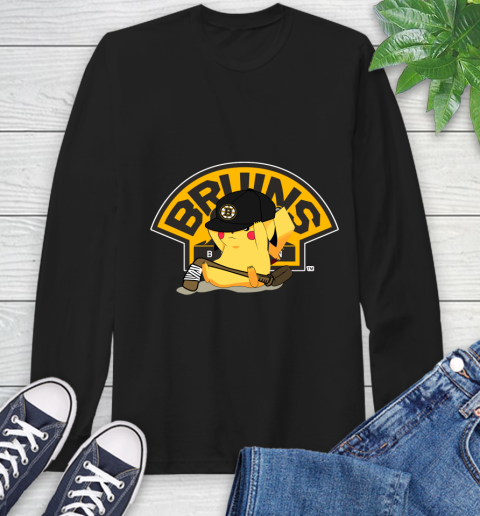 NHL Pikachu Hockey Sports Boston Bruins Long Sleeve T-Shirt 2