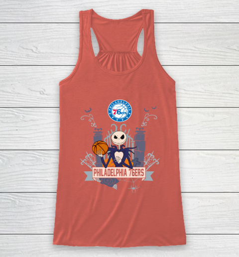 NBA Philadelphia 76ers Basketball Jack Skellington Halloween Racerback Tank 3