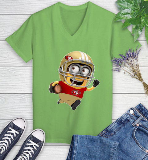 NFL San Francisco 49ers Minions Disney Football Sports Women's V-Neck T-Shirt 11