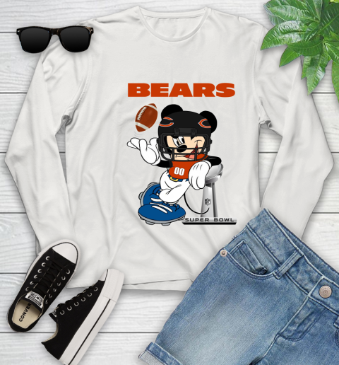NFL Chicago Bears Mickey Mouse Disney Super Bowl Football T Shirt Youth Long Sleeve 12