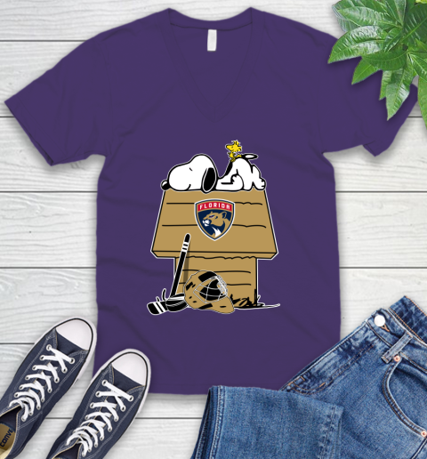 Florida Panthers NHL Hockey Snoopy Woodstock The Peanuts Movie V-Neck T-Shirt 10