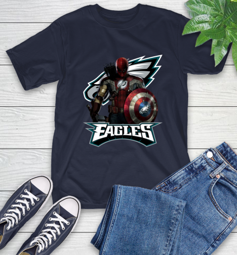 NFL Captain America Thor Spider Man Hawkeye Avengers Endgame Football Philadelphia Eagles T-Shirt 4