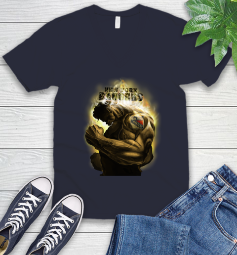New York Rangers NHL Hockey Hulk Marvel Avengers Sports V-Neck T-Shirt 2