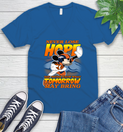 Denver Broncos NFL Football Mickey Disney Never Lose Hope V-Neck T-Shirt 5