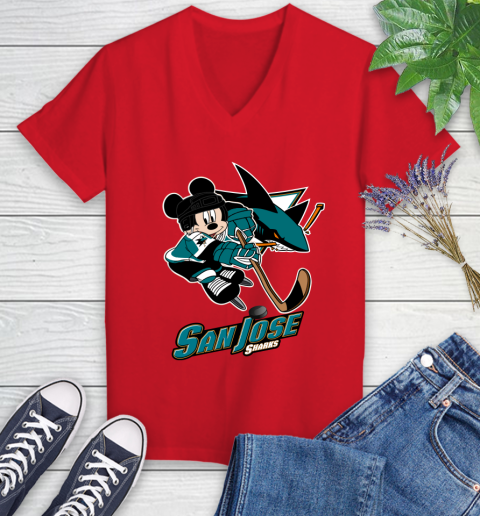 NHL San Jose Sharks Mickey Mouse Disney Hockey T Shirt Women's V-Neck T-Shirt 12