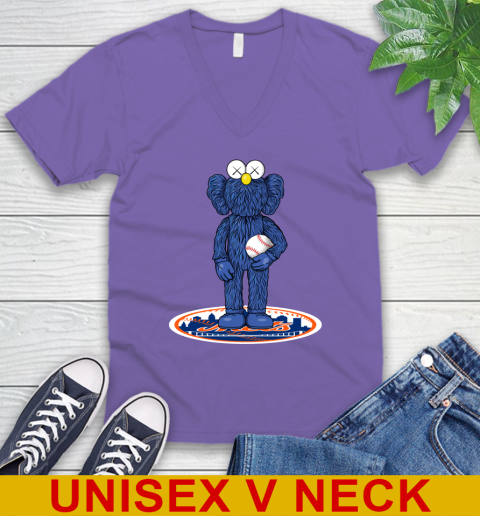 MLB Baseball New York Mets Kaws Bff Blue Figure Shirt V-Neck T-Shirt 9