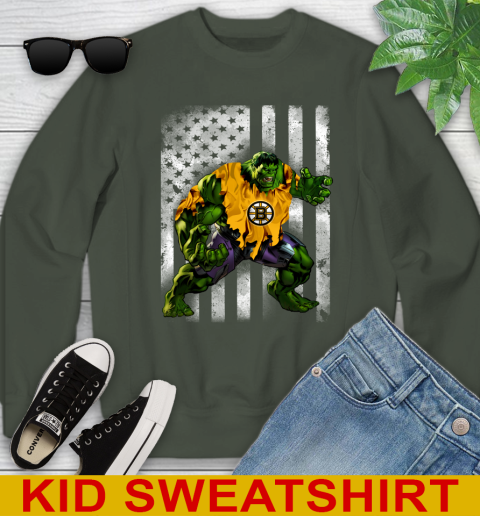 Boston Bruins Hulk Marvel Avengers NHL Hockey American Flag Youth Sweatshirt 8