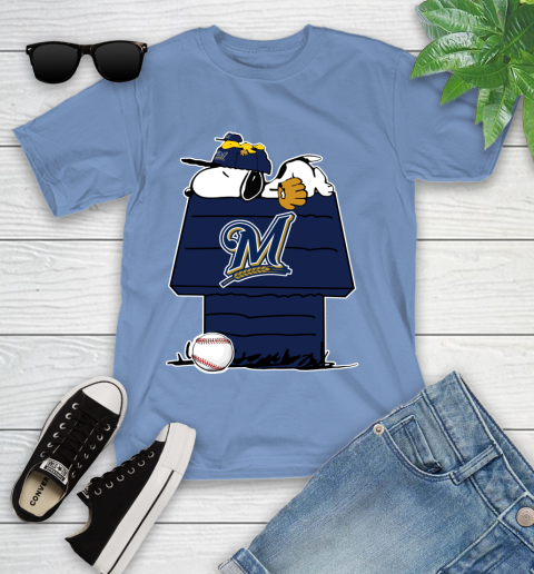 MLB Milwaukee Brewers Snoopy Woodstock The Peanuts Movie Baseball T Shirt Youth T-Shirt 11