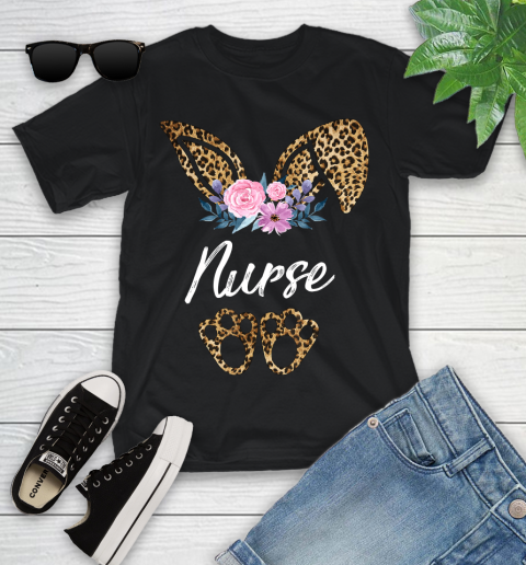 Nurse Shirt Cute Leopard Printed Bunny Nurse Gifts Happy Easter Day T Shirt Youth T-Shirt