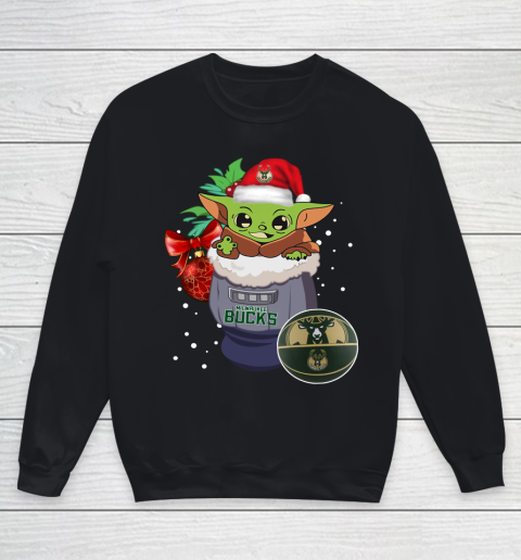 Milwaukee Bucks Christmas Baby Yoda Star Wars Funny Happy NBA Youth Sweatshirt
