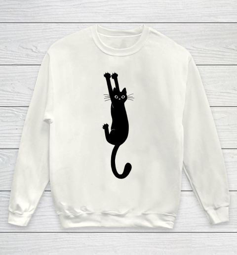 Black Cat Holding On Funny Shirt Youth Sweatshirt