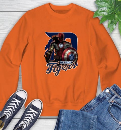MLB Captain America Thor Spider Man Hawkeye Avengers Endgame Baseball Detroit Tigers Sweatshirt 4