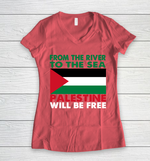 From The River To The Sea Palestine Will Be Free Women's V-Neck T-Shirt 4