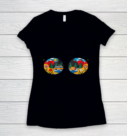 Stay Trippy Little Hippie Glasses Shirt Hippie Camping Gift Women's V-Neck T-Shirt