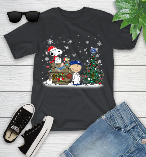 MLB Los Angeles Dodgers Snoopy Charlie Brown Christmas Baseball Commissioner's Trophy Youth T-Shirt