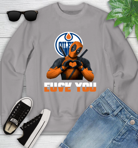 NHL Edmonton Oilers Deadpool Love You Fuck You Hockey Sports Youth Sweatshirt 3