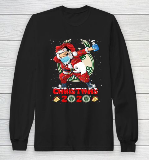 Milwaukee Bucks Funny Santa Claus Dabbing Christmas 2020 NBA Long Sleeve T-Shirt