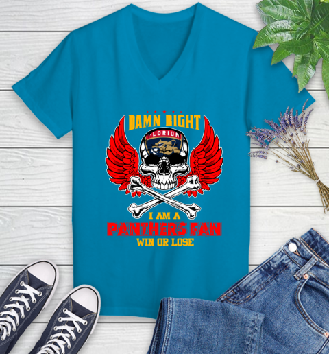 NHL Damn Right I Am A Florida Panthers Win Or Lose Skull Hockey Sports Women's V-Neck T-Shirt 7