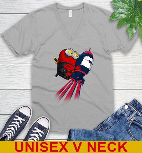 NFL Football New England Patriots Deadpool Minion Marvel Shirt V-Neck T-Shirt 4 NFL Football New England Patriots Deadpool Minion Marvel Shirt V-Neck T-Shirt - Image 4