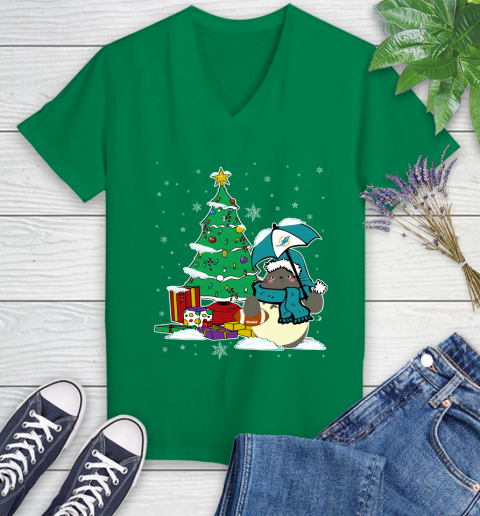 Miami Dolphins NFL Football Cute Tonari No Totoro Christmas Sports Women's V-Neck T-Shirt 5