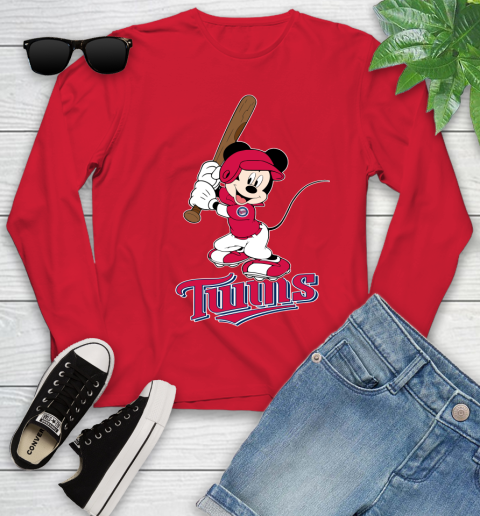 MLB Baseball Minnesota Twins Cheerful Mickey Mouse Shirt Youth Long Sleeve 11