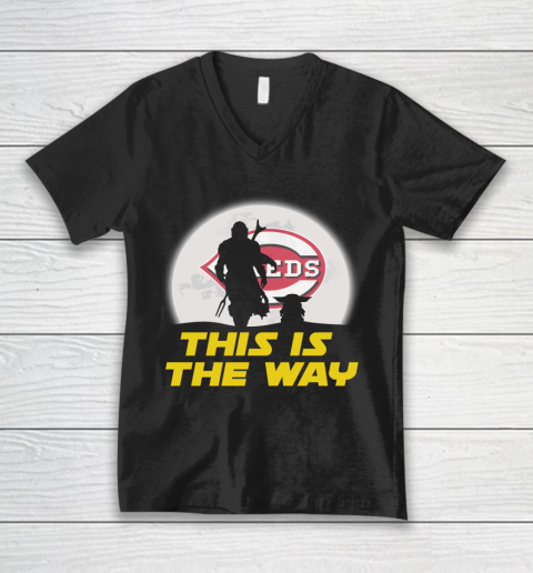 Cincinnati Reds MLB Baseball Star Wars Yoda And Mandalorian This Is The Way V-Neck T-Shirt