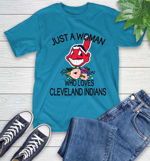 MLB Just A Woman Who Loves Cleveland Indians Baseball Sports T-Shirt 7