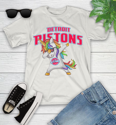 Detroit Pistons NBA Basketball Funny Unicorn Dabbing Sports Youth T-Shirt 12
