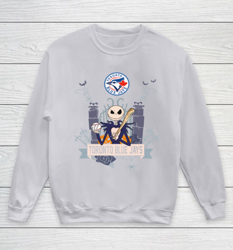 MLB Toronto Blue Jays Baseball Jack Skellington Halloween Youth Sweatshirt 3