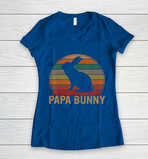 Father gift shirt Mens Retro Papa Bunny Sunset Gift Pet Rabbit Owner Daddy Easter T Shirt Women's V-Neck T-Shirt 7