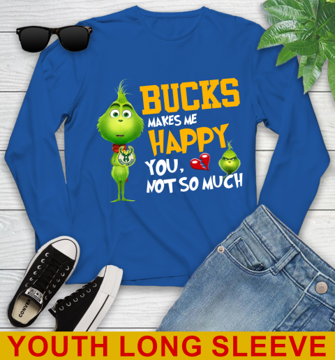 NBA Milwaukee Bucks Makes Me Happy You Not So Much Grinch Basketball Sports Youth Long Sleeve 10