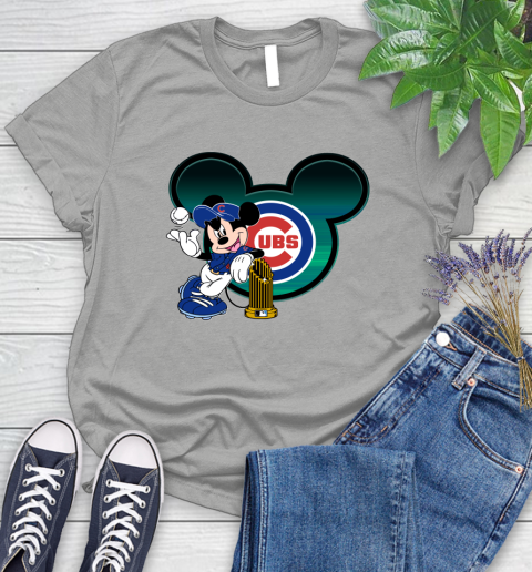 MLB Chicago Cubs The Commissioner's Trophy Mickey Mouse Disney Women's T-Shirt 10